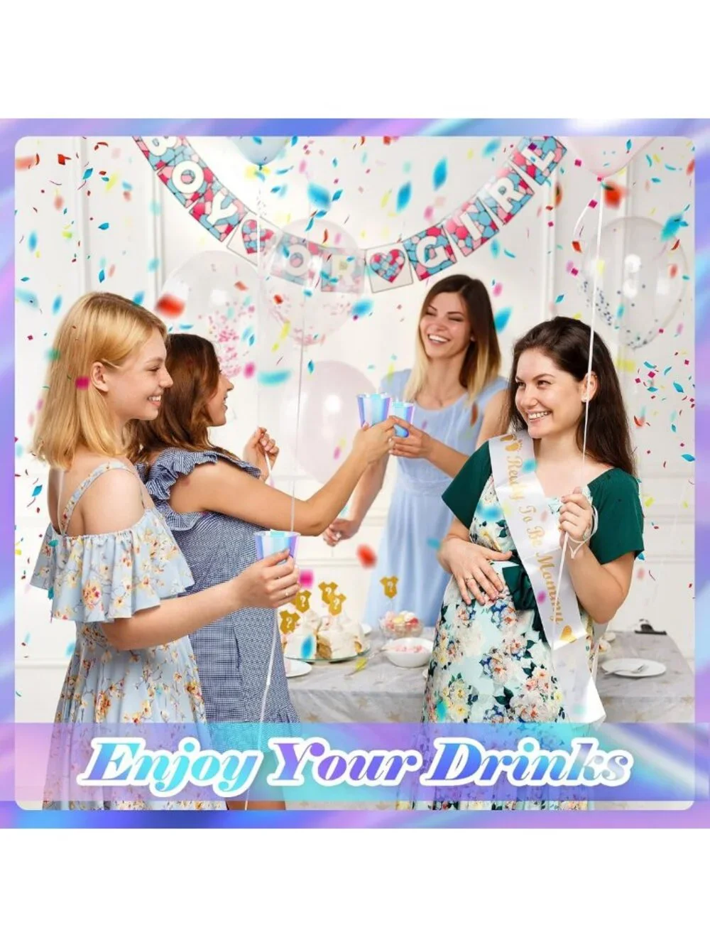 100 Pcs Iridescent Holographic Plastic Cups - Shiny Neon for Parties & Events